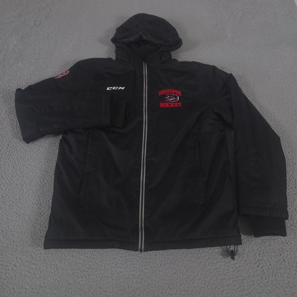 CCM Jacket Mens M Black Shakopee Hockey Polyester Hooded‎ Puffer Parka Coat